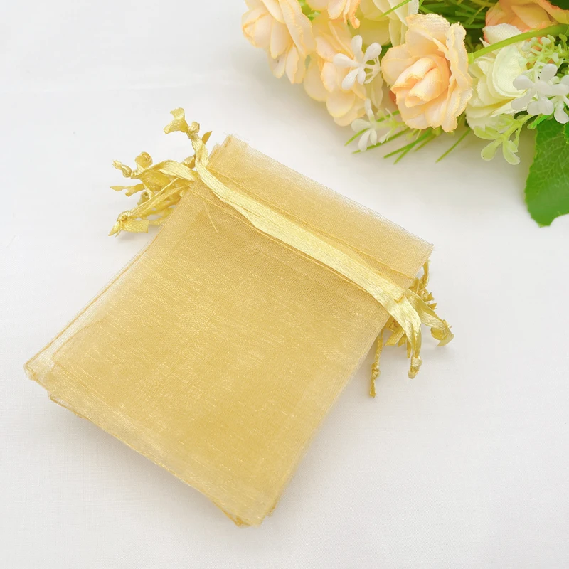 500pcs Sachet Pouch Gold Gift Bag Wholesale Drawstring Organza Bag Gold Wedding Organza Gift Bags Packaging Jewelry Storage Bags