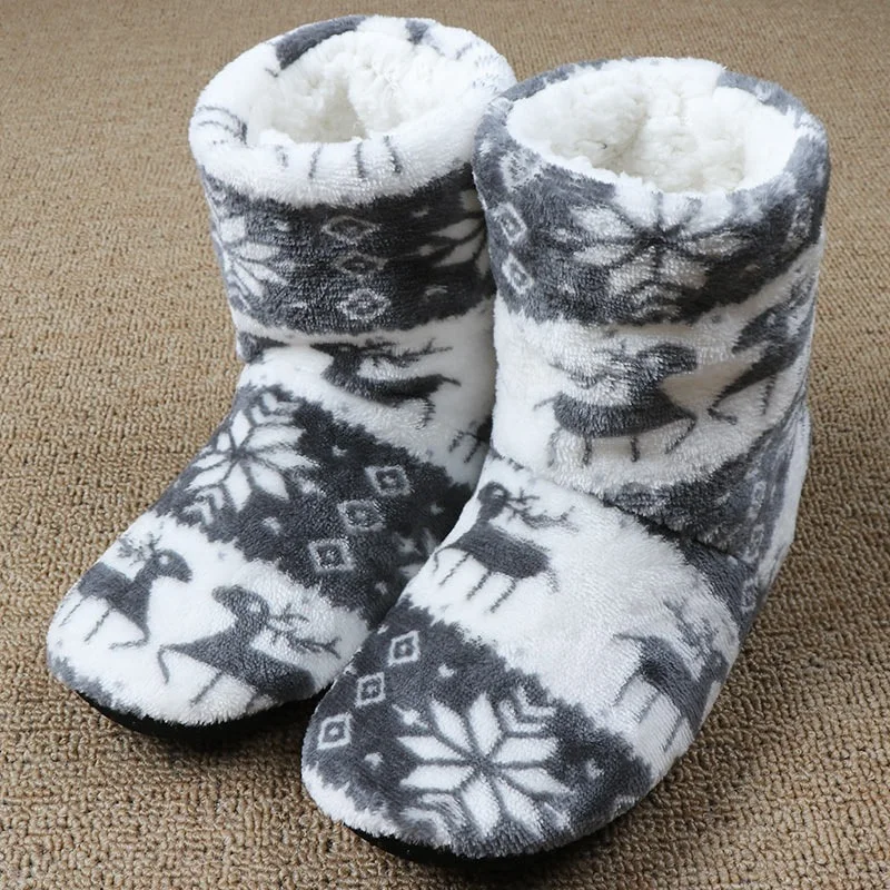 Chaussettes d'hiver pour femmes, pantoufles de maison, chaussures d'intérieur d'élan de noël, pantoufles chaudes en Contton, semelle intérieure en peluche, chaussures à semelle antidérapante