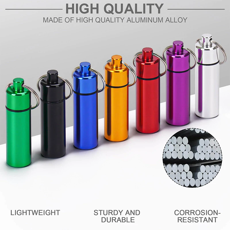 100Pcs Portable Aluminum Pill Box Sealed Case Keychain Pocket Medicine Bottle for Outdoor Activities Camping Traveling