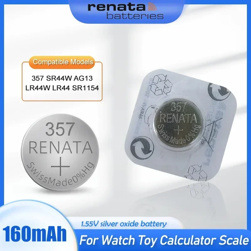 100% Original Renata 357 SR44W 303 AG13 LR44W LR44 1.55V Silver Oxide Watch Battery For Scale Toy Button Coin Cell Swiss Made