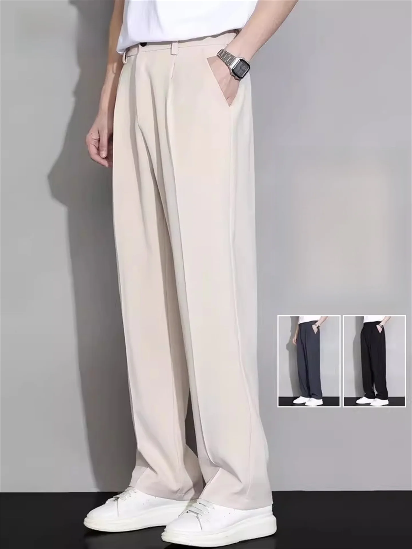 

Мужские зимние повседневные брюки с широкими штанинами, на флисовой подкладке, свободного прямого кроя, удобные, однотонные, для бизнеса и повседневной носки