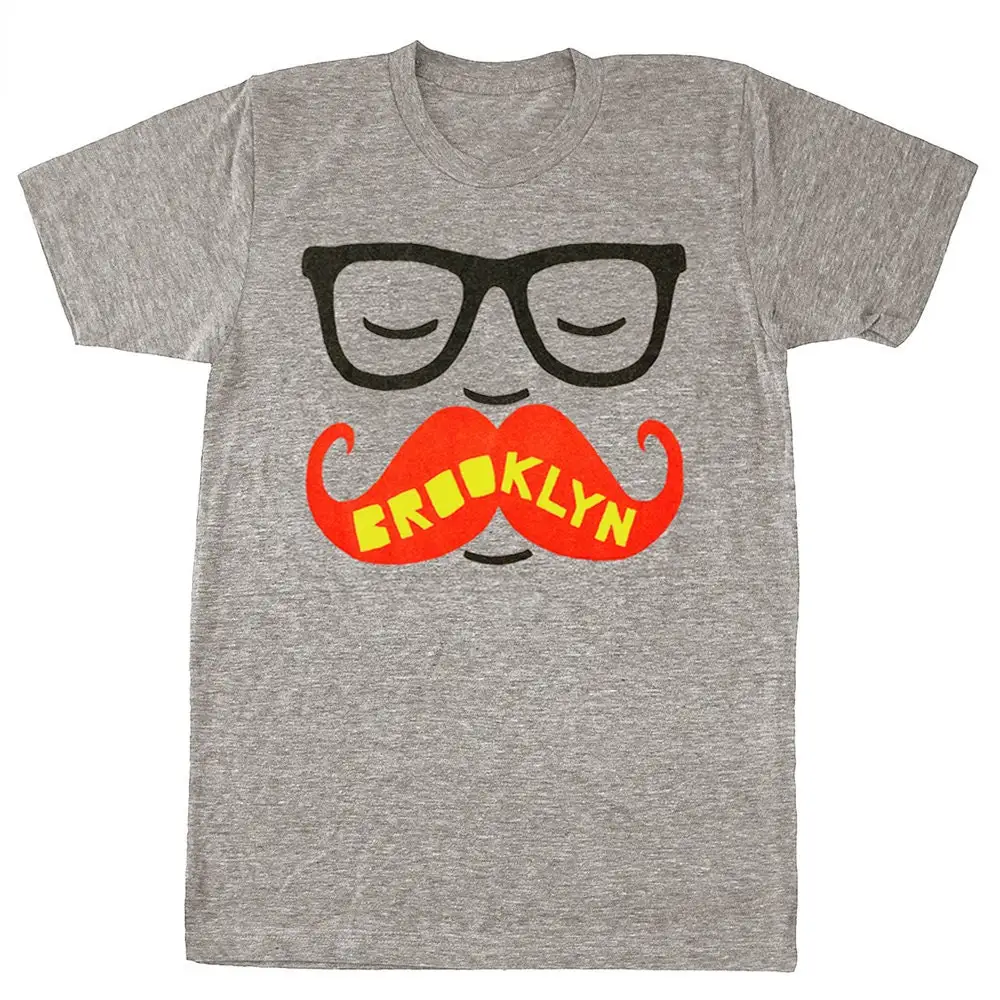 Brooklyn Mustache Mens T Shirt Funny Humor Hipster Nerd Geek Glasses Beard New York Athletic Gray Triblend Track