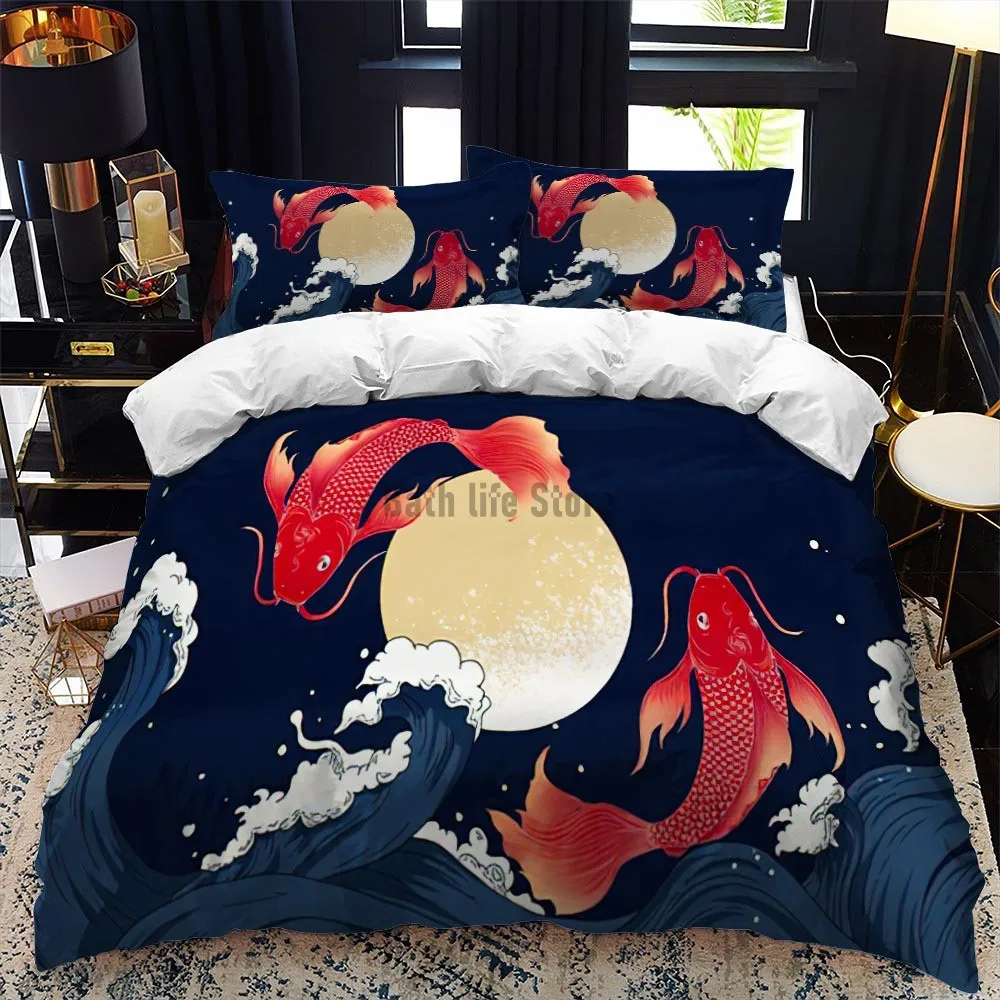 Bedding Set Japanese Painting Landscape Printed  For Kids Girl Luxury Bedding Set Duvet Cover Pillowcase Game Elements