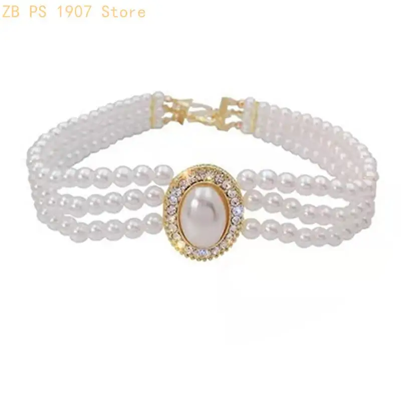 Multilayer Imitation Pearls Choker Necklace for Women Girls Temperament Clavicular Chain Trendy Wedding Jewelry Pieces 55KA