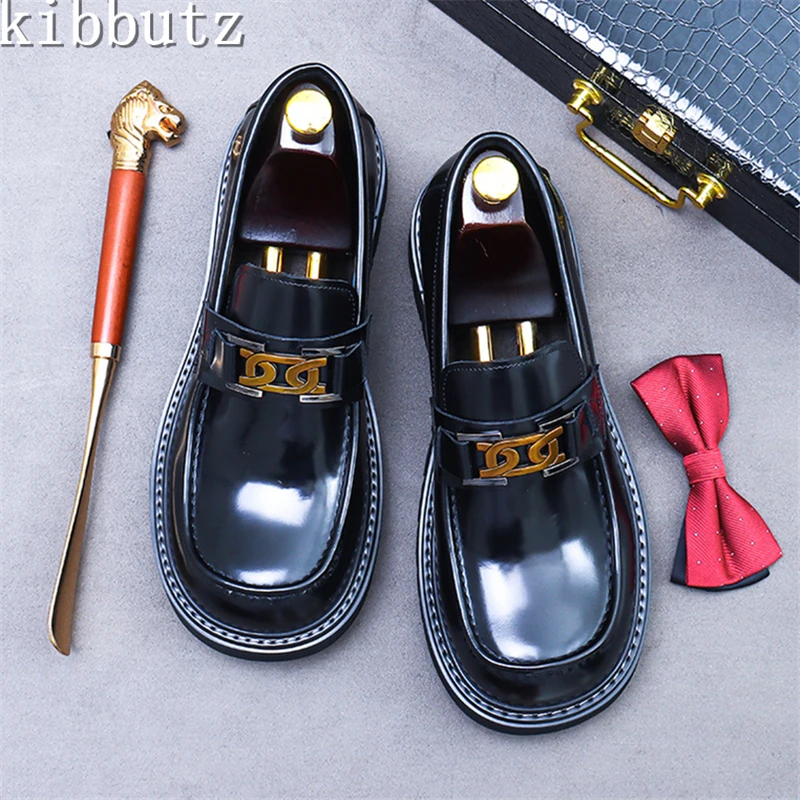 

New Men Thick Bottom Derby Shoes Casual Bussiness Formal Shoes Male Genuine Leather Platform Slip On Loafers