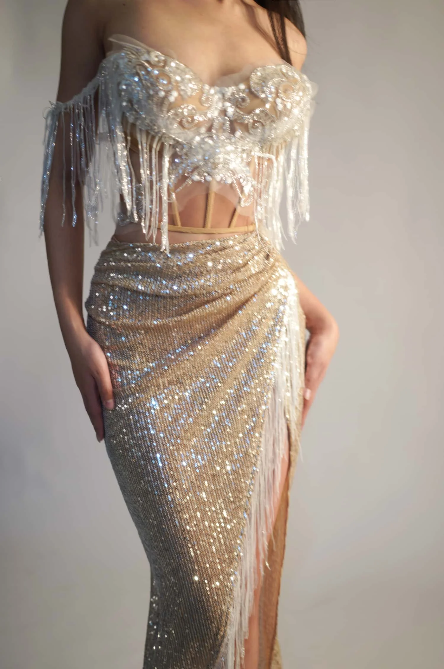 Luxe Avondjurken Strapless Asymmetrische Vloerlengte Jurk 2-delige Set Lovertjes Klassieke Galajurk Dames Fensi