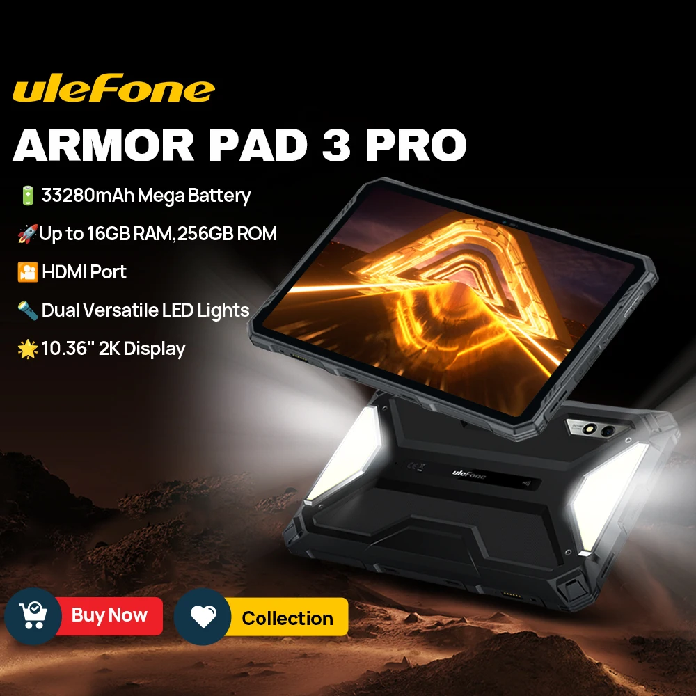 

Ulefone Armor Pad 3 Pro Rugged Tablet 33280 mAh MediaTek MT8788 16GB RAM(8+8) 256GB ROM 50MP 10.36"2K Android