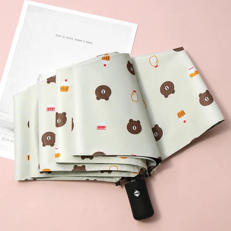 Fully automatic Umbrella Sunscreen Anti-UV Sun Umbrella Three-fold Cartoon Rain Umbrella Folding Bear Umbrella Sunshade