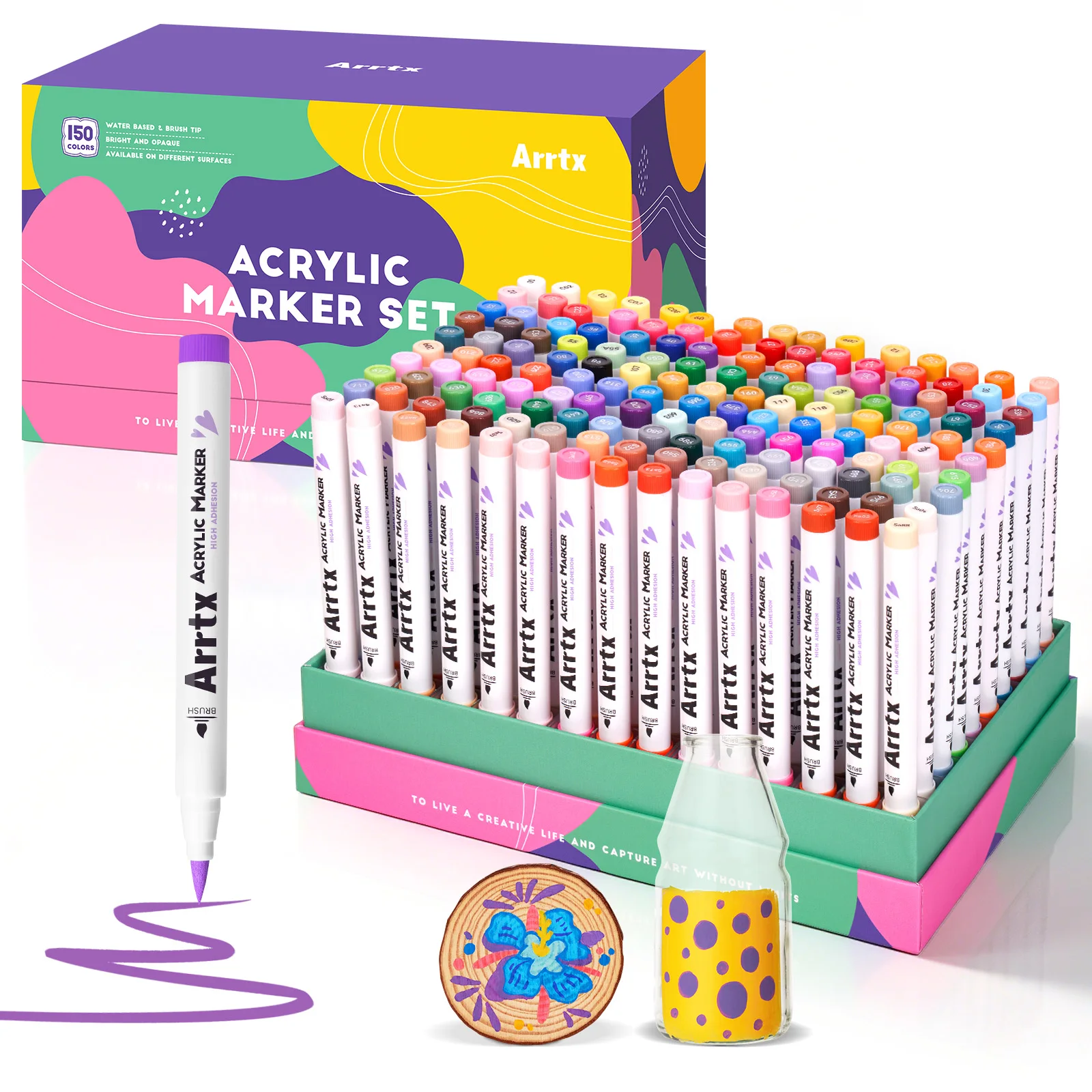 Arrtx 150 Colors Acrylic Markers Brush Tip for Rock, Wood, Canvas – Anime Drawing & Adult Coloring