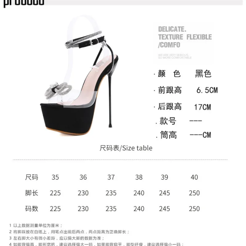 Sexy Glitter Women Transparent Sandals Crystal Bowknot Open Toe Platform Buckle Strap Thin High Heels Party Dress Shoes