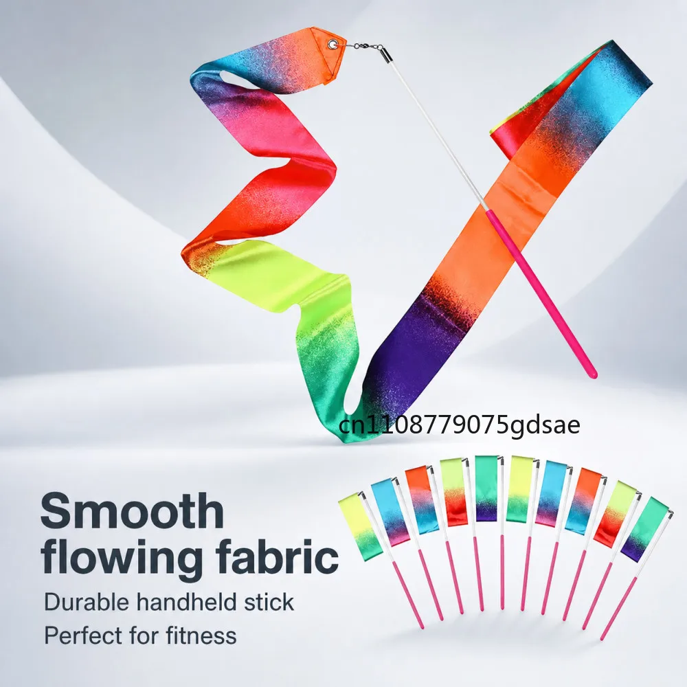 2M/4M Rhythmic Gymnastics Equipment Stick Twirling Dance Ribbons Rainbow Color Sparkling Performance Props for Art Dances
