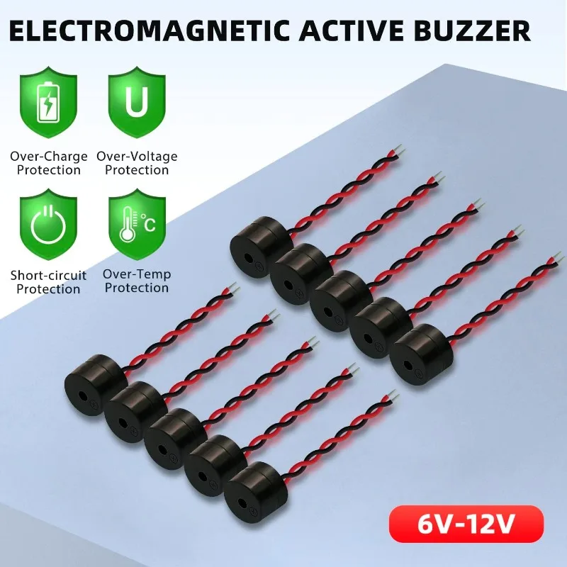 30Pcs DC 12V Electronic DC Buzzer 5v Alarm Active Electromagnetic Piezo Beep Sound ABS Housing 85dB Wired 5.5MM Connector Black