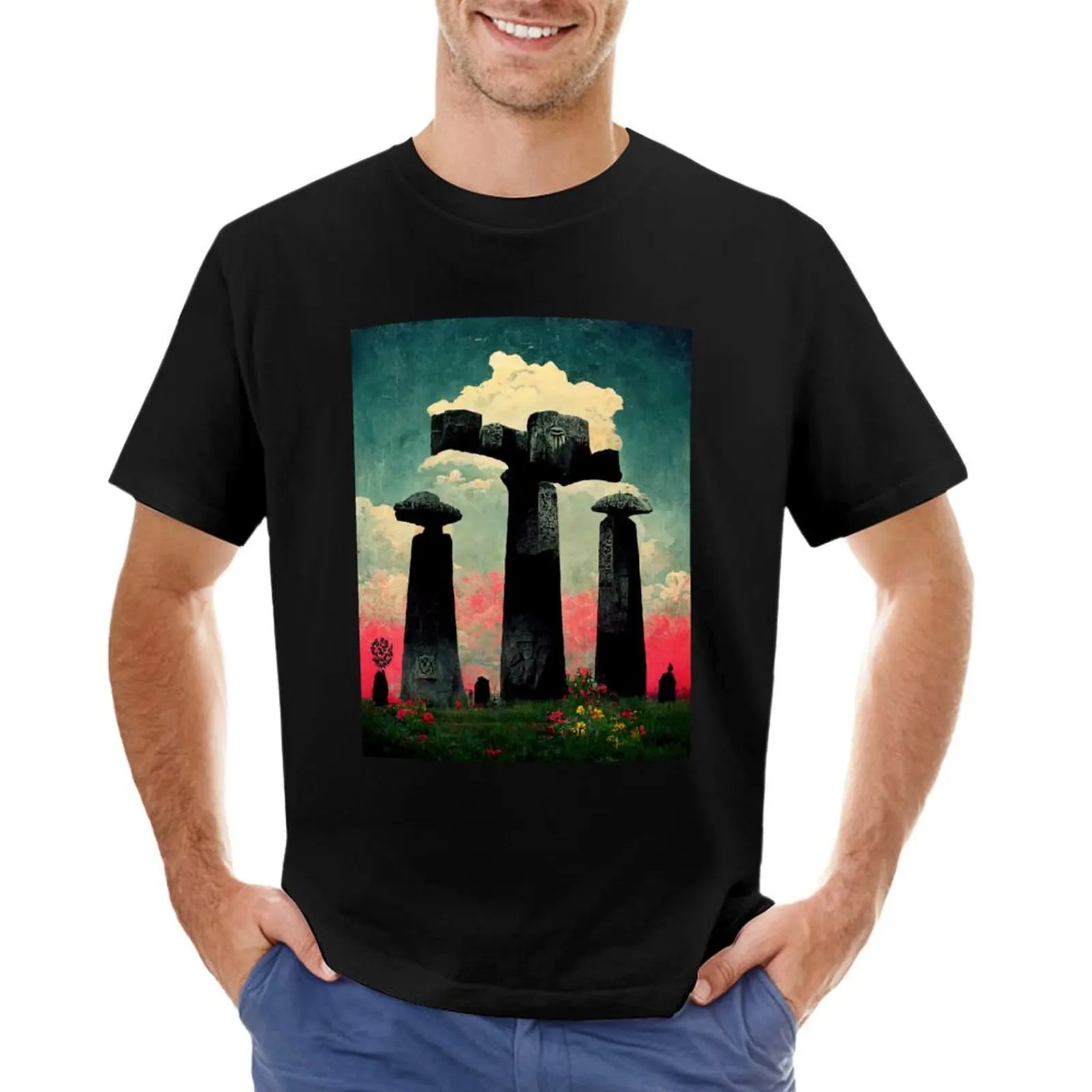 Occult Floral Stonehenge : 2 T-Shirt customizeds cute tops shirts graphic tee vintage t shirt for men