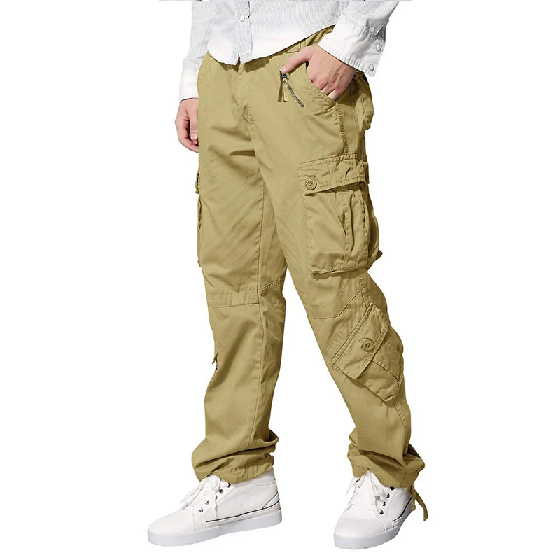 AKARMY Men's Casual Cargo Pants Workout Joggers Stretch Sweatpants Hiking Drawstring Tactical Pants with Multi Pockets(No belt)