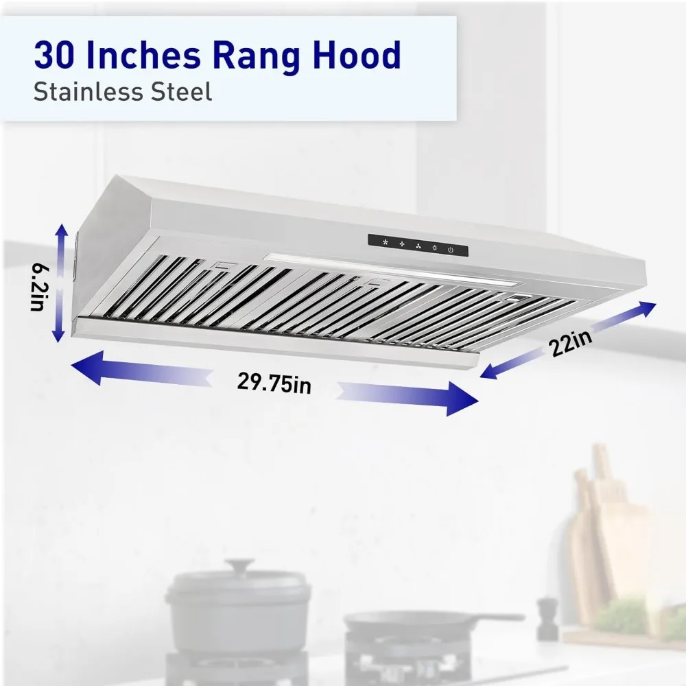 CFM-Hotte de cuisine injuste, corps en acier inoxydable sans soudure, moteurs turbo jumeaux, écran tactile à 3 vitesses, sous armoire, 30 pouces, 850