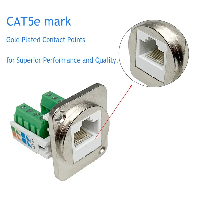2X RJ45 Panel Mount Screw Terminal Adapter, RJ45/8P8C Panel Mount Connector,D-Type RJ45 Female Solderless Terminal-New