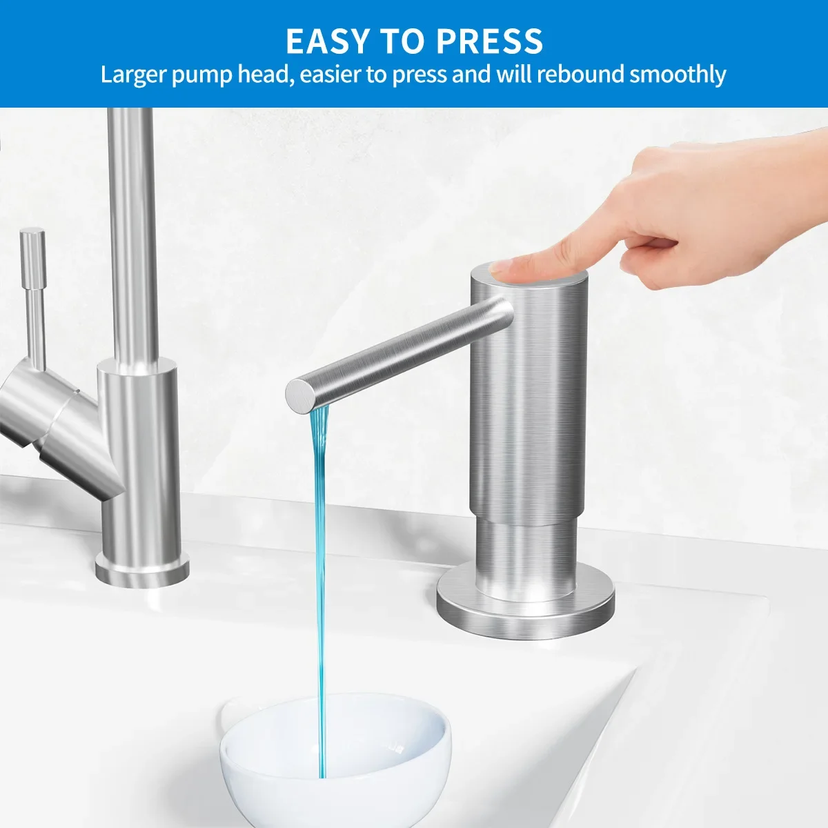 Stainless Steel Sink Soap Dispenser Easy Press Pump Head Smooth Rebound Built-in Kitchen Detergent Dispenser for Dish Washing