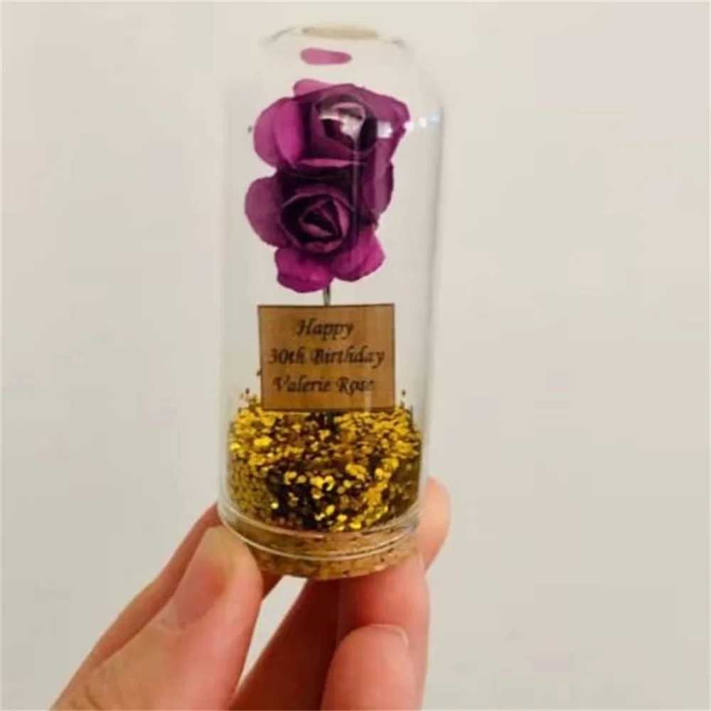 

15pcs Wonderful customizable rose in glass gold glitter wedding guest gifts, baby birthday baptism party favors,Guest thank