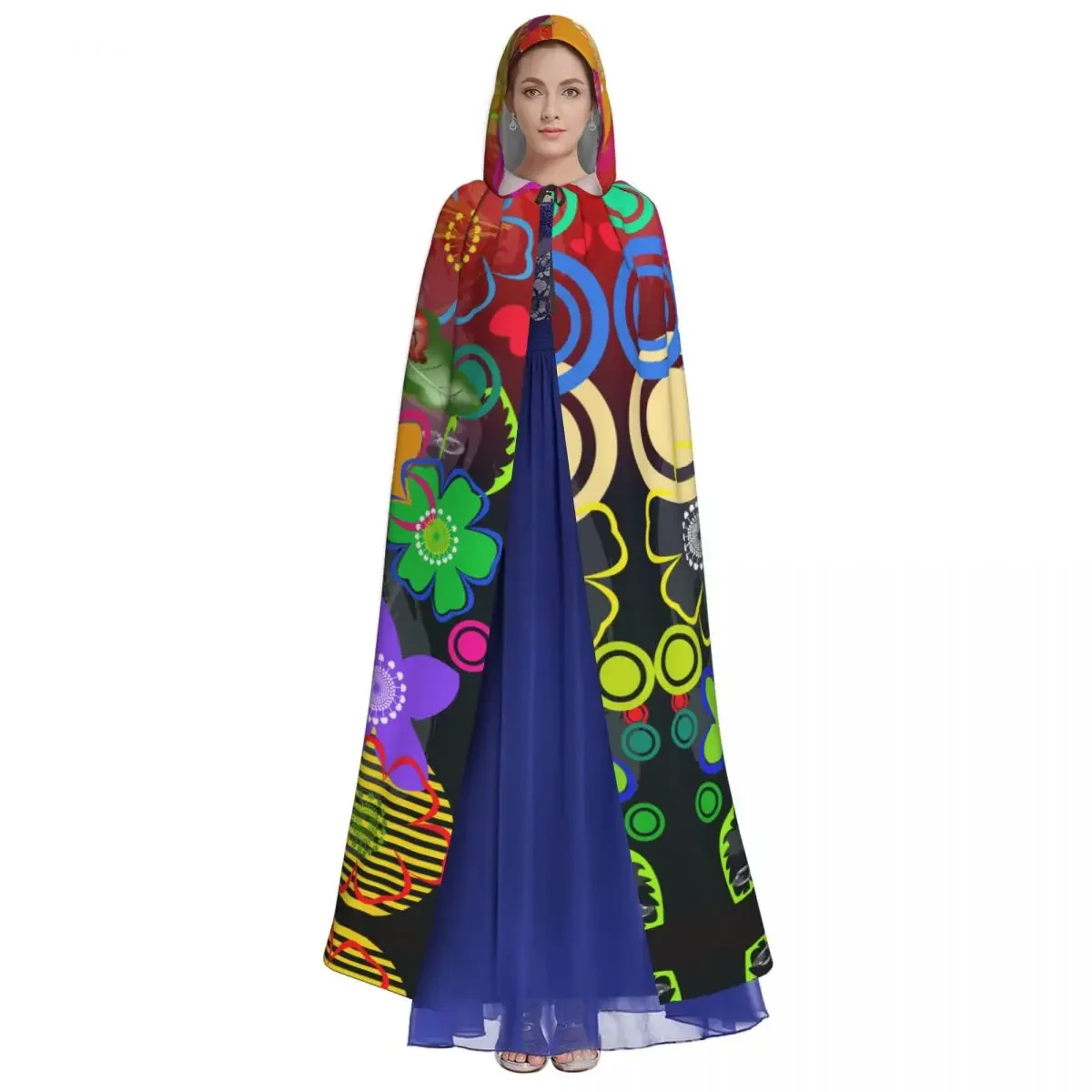 Abstract Floral Flowers Decorative Ornaments Hooded Polyester Unisex Witch Cape Costume Accessory image 2