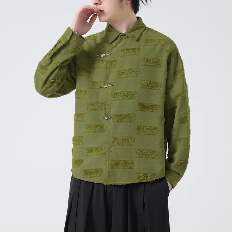 

M-XXXXXL Современная азиатская рубашка Fusion плюс мужская блузка с вырезным воротником и длинными рукавами, пуговицами с металлическим узлом и асимметричным подолом