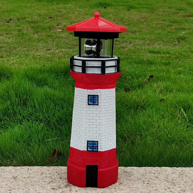 Cross-border new solar resin rotating lighthouse outdoor garden decoration landscape villa courtyard lawn warning tower