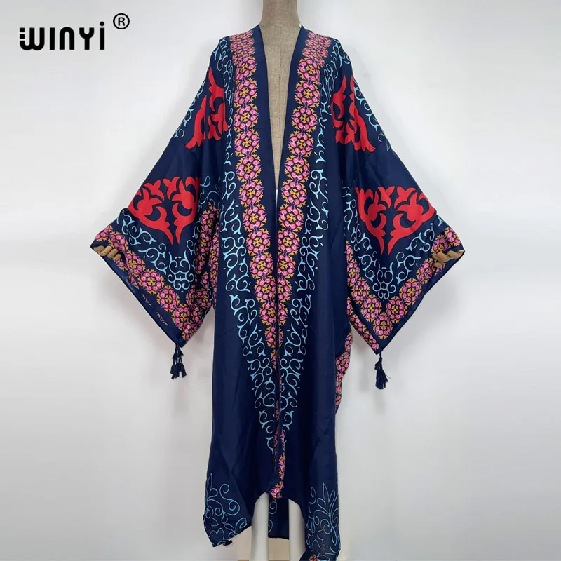 2022 WINYI Summer Beach Wear costume da bagno Cover up sweet lady boho Cardigan cotton feeling sexy Holiday manica lunga Kimono kaftan