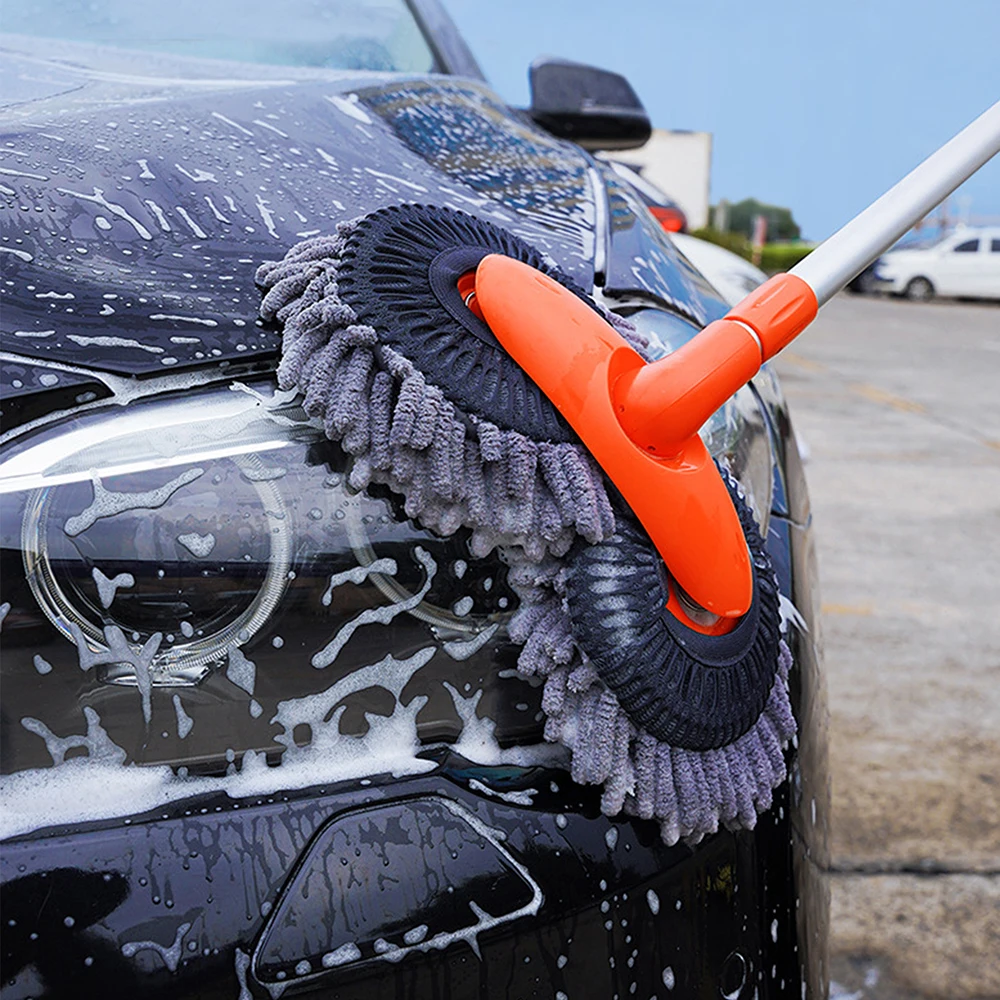

Auto Supplies Car Wash Mop Rotating Roof Window Cleaning Maintenance Three-Section Telescopic Double Brush Head Auto Accessories