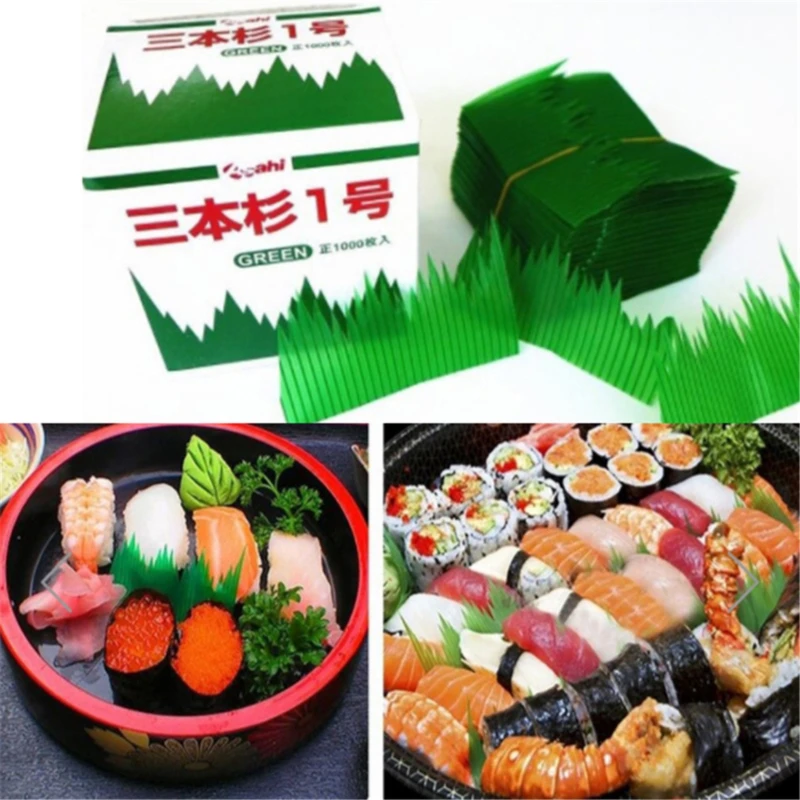 1000 Piezas/Caja de Hojas Verdes para Decoración de Sushi, Hojas de Plástico Creativas para Sushi, Herramientas de Decoración para Sashimi