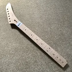 HN611 Unfinished Electric Guitar Neck No Paints No Frets Fingerboard with Cracks Banana Headstock for DIY Decorations