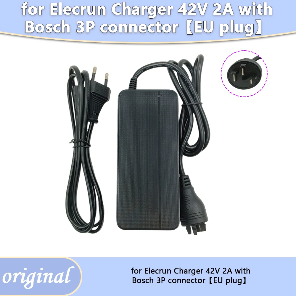 Elecrun Charger 42V 2A For Bosch 36V 3P Connector Active/Performance Line E-Bike Battery Charging Electric Bicycles
