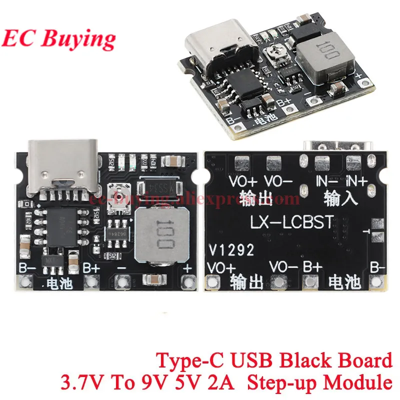 1Pc-10Pcs 3.7V To 9V 5V 2A DC-DC Step Up Boost Module 18650 Lithium Battery Charging Discharging Board Type-C Booster Converter
