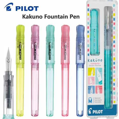 Pluma estilográfica japonesa PILOT Kakuno, serie familiar, barril transparente, puntas F/M, cepillo de práctica limitado, práctica segura para niños, papelería para escribir