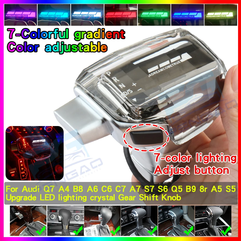 

LHD For Audi a4 B8 Q7 a6 C6 C7 A7 S7 S6 Q5 A5 S5 led lights crystal Gear shift knob gearbox handle Interior parts car automatic