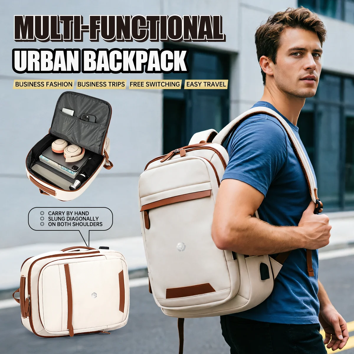 Simple Commuter Backpack, Lightweight with Expansion Layer, Casual Student School Bag, Travel Bag, Men's Business Trip Computer Backpack