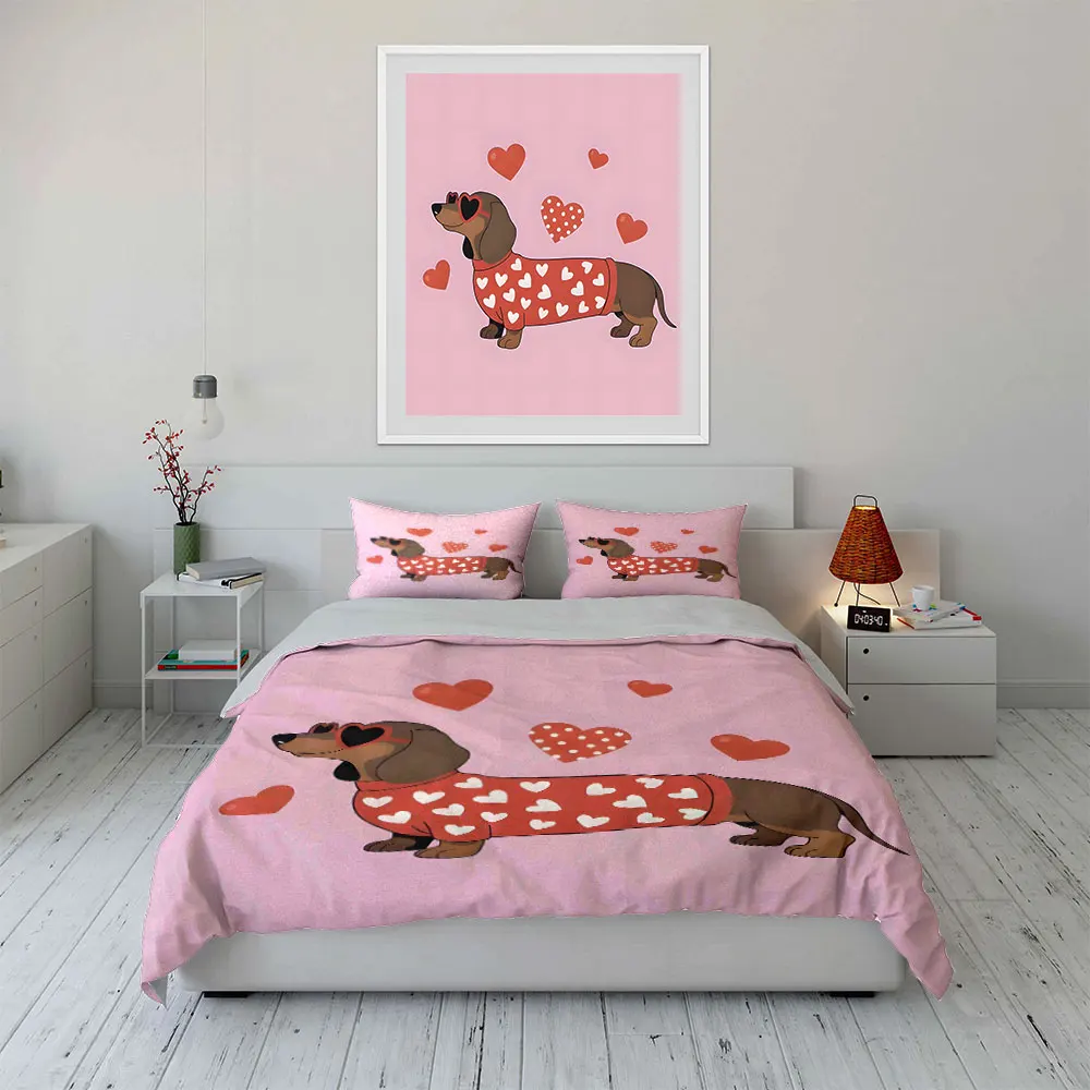 Dachshund in heart-pattern sweater Print Soft Comfortable Duvet Cover Bedding Set Included 1*Duvet Cover  2*Pillowcases