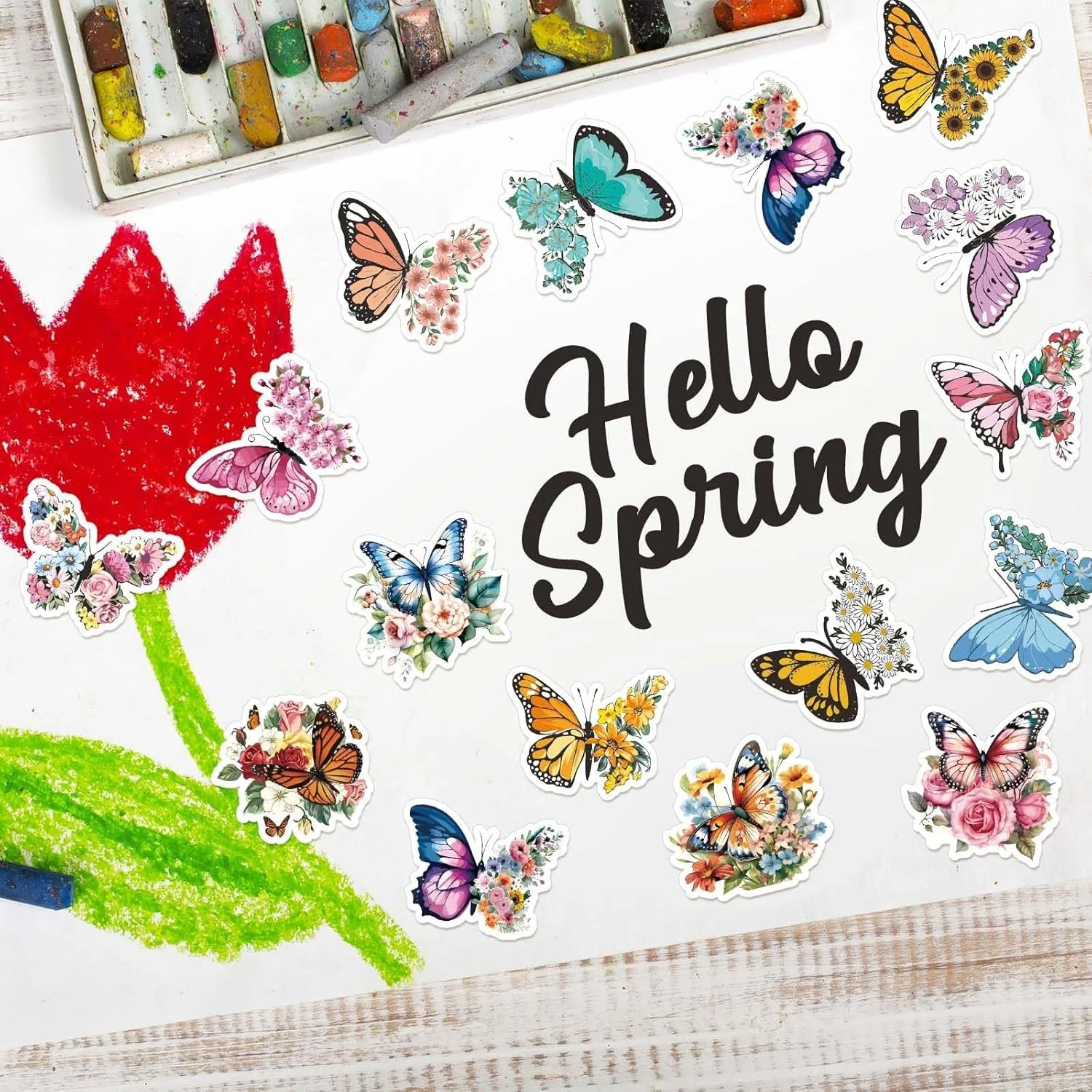 500Pcs /1 Rolls 3.8cm/1.5 inch Butterfly Flower Shaped Sticker Decoration Gift Box Sticker Label Stationery Sticker