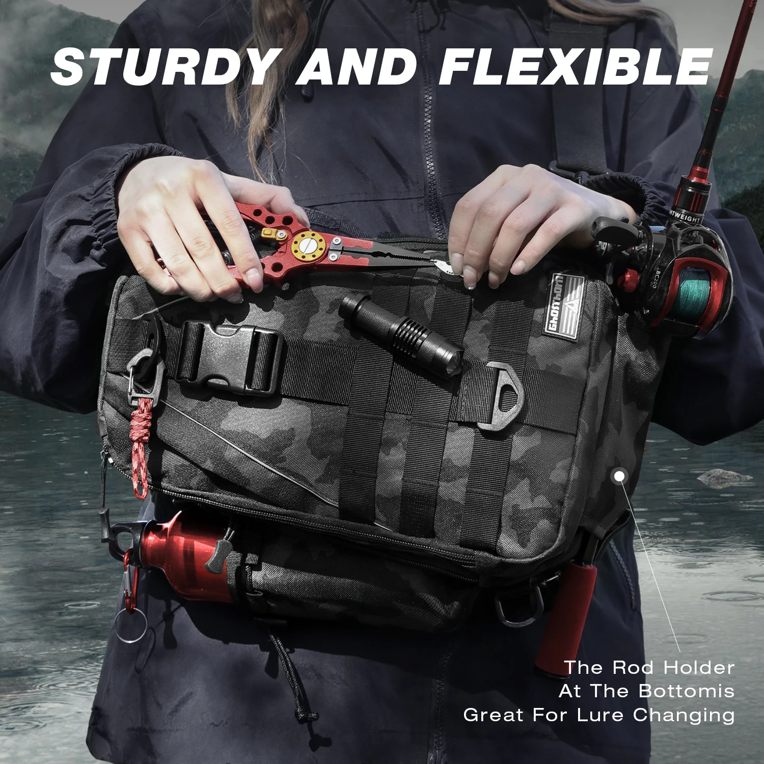 حقيبة ظهر لصيد الأسماك - حقيبة ظهر لصيد الأسماك مع حامل قضيب - صندوق معالجة هدايا صيد السمك للرجال والنساء #5