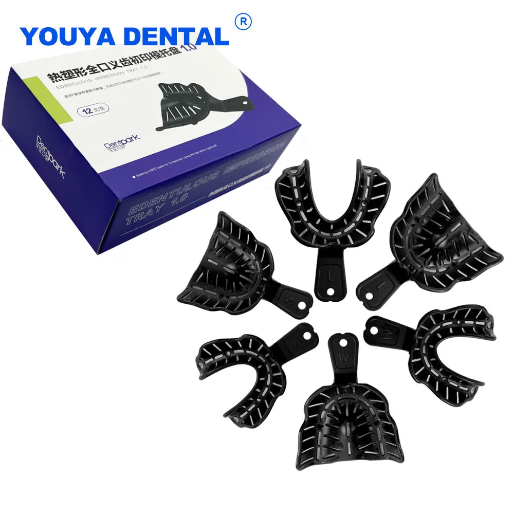 Dental Impression Trays 12Pcs/Set Upper Lower Teeth Holder Trays Dentistry Lab Material Denture Instrument Trays Lab Tools