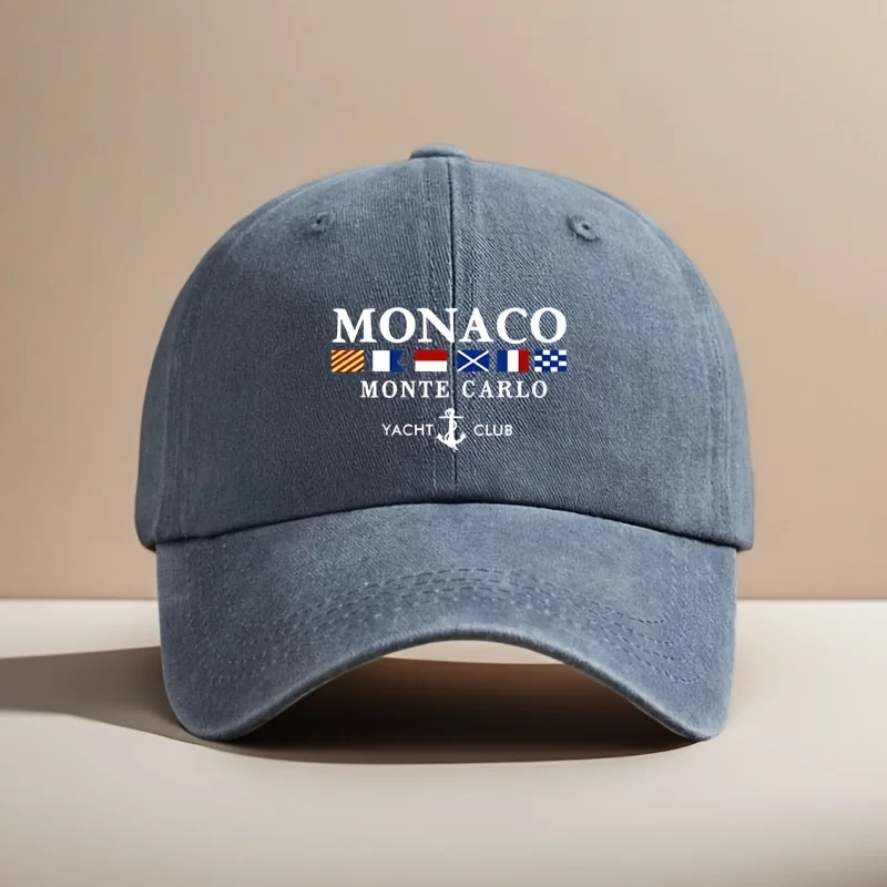 قبعة بيسبول Vintage Rayon 100% Monaco Monte Carlo Yacht Club مع قبعات بيسبول مطبوعة هندسية