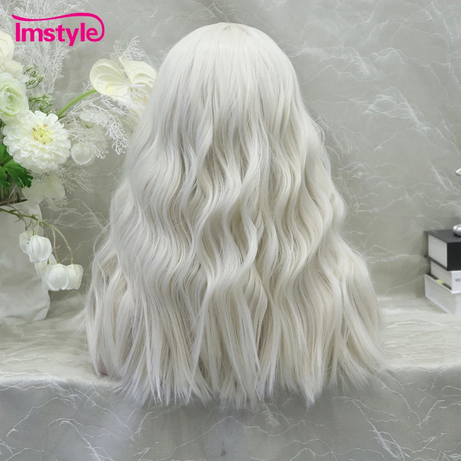 Imstyle Platinum Blonde Wig Synthetic Lace Front Wig Deep Wave Wigs For Women Heat Resistant Fiber Daily Cosplay Wig