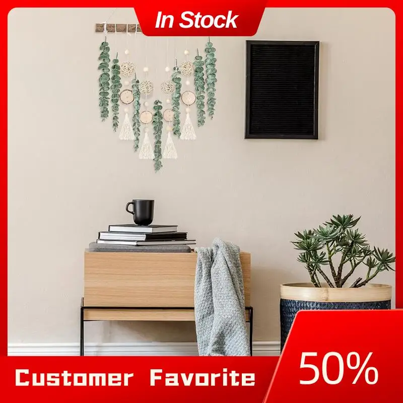

AT03 Top Decorative Wall Hanging With Artificial Eucalyptus Leaves On A Wooden Stick For Bohemian Flair