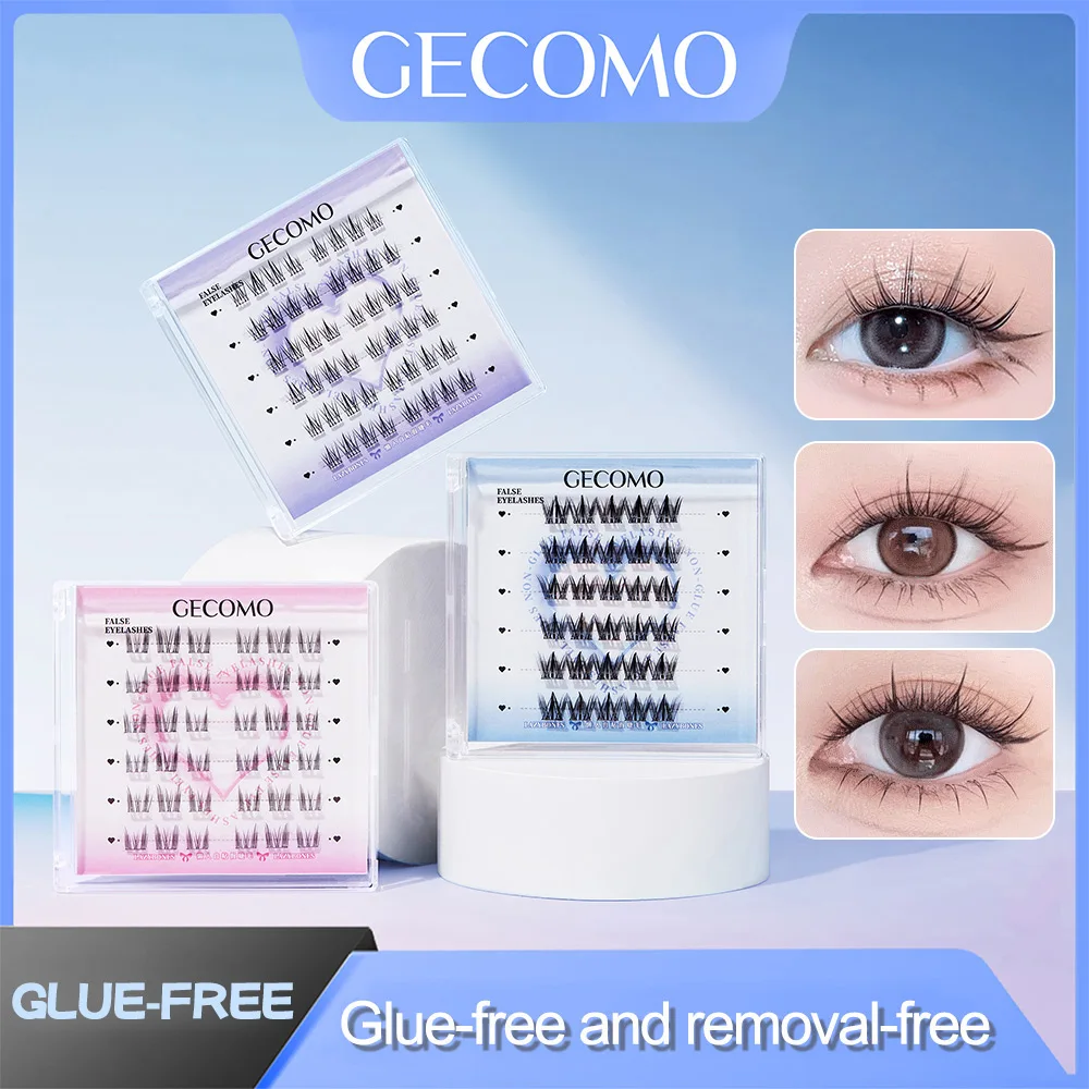 GECOMO 6-reihige, kleberfreie falsche Wimpern mit Einzelcluster, vergrößern natürlich die Augen für Anfänger, Make-up, kräuselnde falsche Wimpern