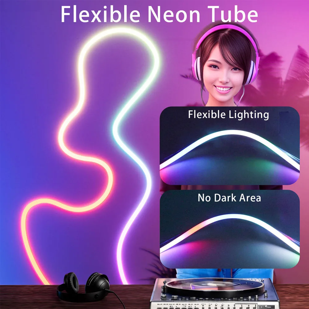 Imagem -06 - Led Neon Corda Tubo Preto Flexível Led Strip Light Sílica Gel Tubo de Lâmpada Macia Ip67 Impermeável Ws2812b Ws2811 Ws2815 5050