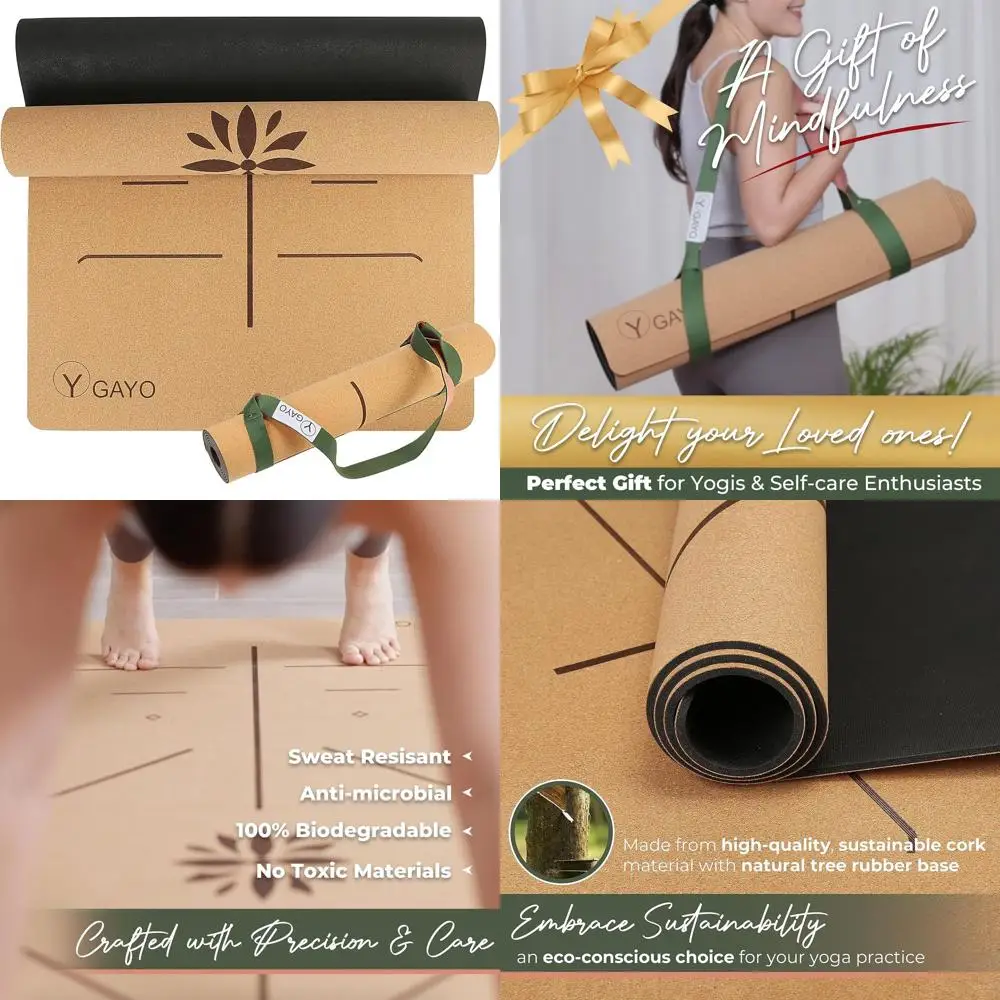 

Thick 5mm Natural Cork Yoga Mat - Larger Size, Alignment Lines, Non-Slip, Eco-Friendly, Ideal Yoga Partner