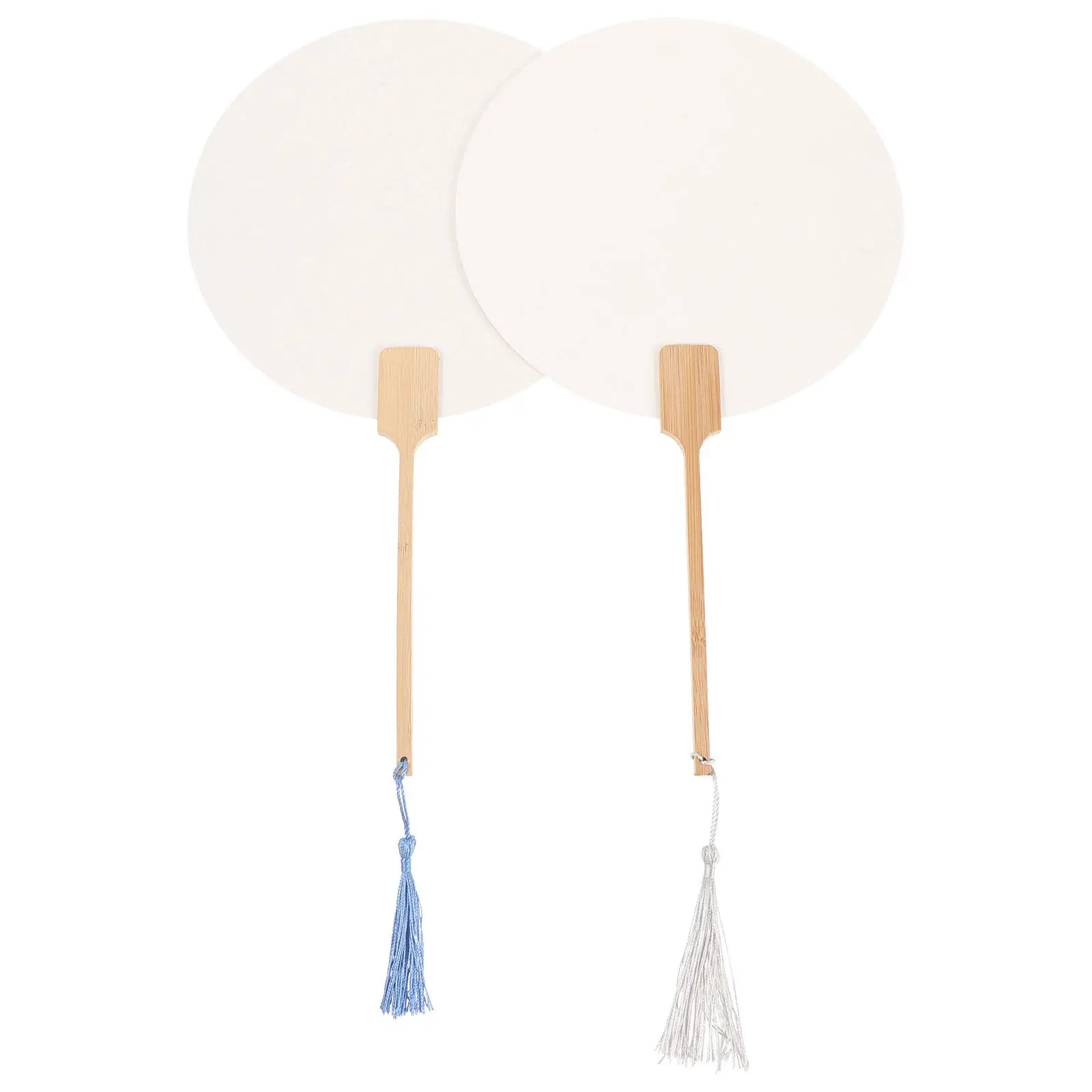 2Pcs Handmade Craft Fan Blank Paper Surface Thick Wood Handle Elegant Classical Style DIY Drawing Painting Fan for