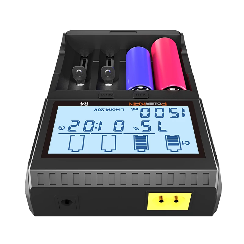 POWERKAN R4Battery Charger LCD Display Suitable for 1.2V Ni-MH/Cd and 3.7V Various Cylindrical Lithium Batteries AC Power Supply