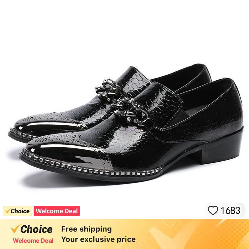 

Luxury men's Oxford shoes, metal pointed black snake patterned leather men's shoes, men's formal shoes, handmade shoes for men