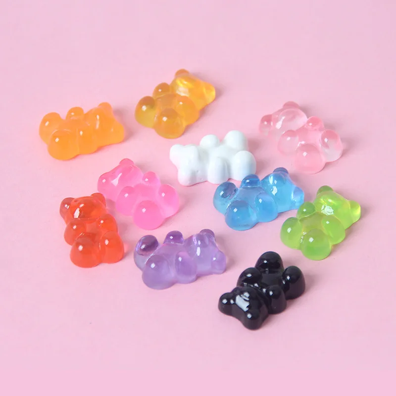 10PCS Random Mixing Transparent Candy Colored Resin Small Teddy Bear Beads Handmade DIY Homemade Jewelry Accessories