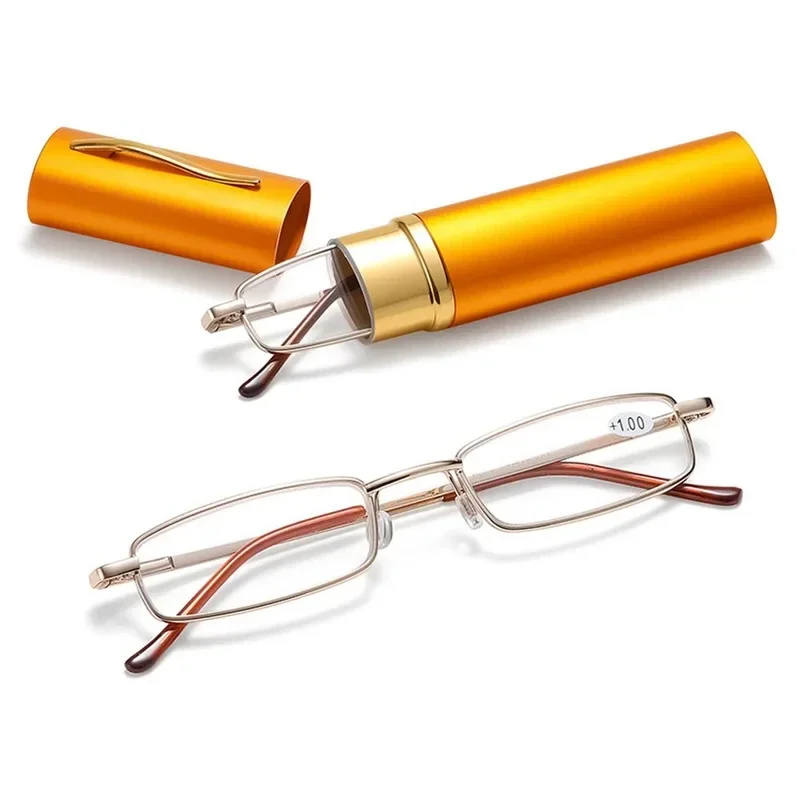 Elegant Portable Mini Reading Glasses Metal Frame Pen Box Ultra-thin Men Women Reading Glasses Presbyopia Eyeglasses With Box