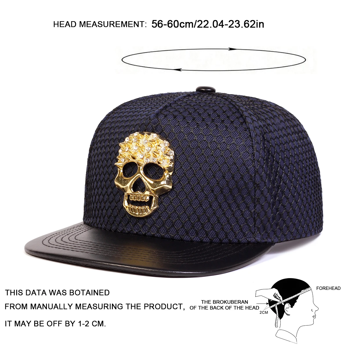 Cappello Hip Hop in rete con etichetta teschio in metallo Unisex cappellini da Baseball Casual regolabili all'aperto cappello con protezione solare